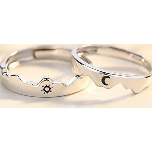 Silver Color Couple Rings Fashion Wedding Bride Bridegroom Jewelry Sun Moon Heart Rings Anniversary for Best Friends