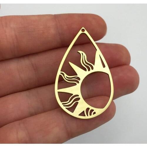 2pcs Brass Drop Sun Earring Charm Pendant, Drop Shaped Sun Charm, Geometric Sun Charm Brass Sun Jewelry Supplies