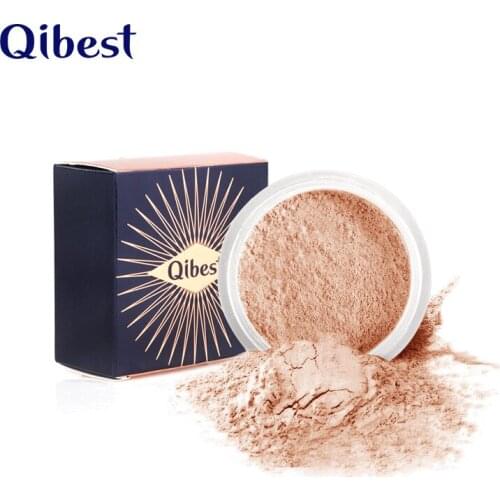 QIBEST Face Powder Smooth Skin Long-lasting Oil-Control Brighten Concealer Waterproof Mineral Make Up Pressed Powder With Puff
