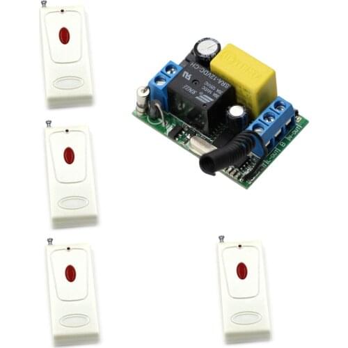 AC 220V 1CH Relay Wireless Remote Control Light Switches Wireless Remote Power Switch Wireless Receiver + 4Pcs Transmitter