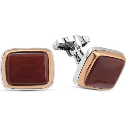 Silver Red Agate Stone Cufflinks