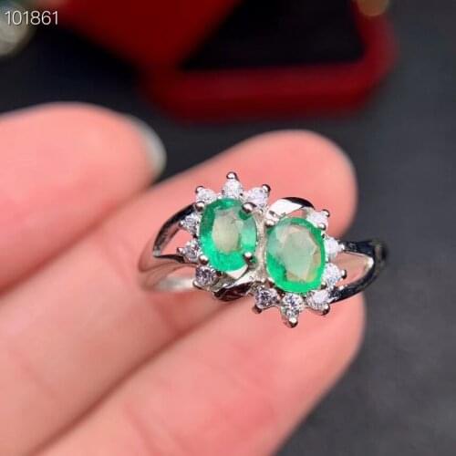 Natural green Emerald gem Ring S925 Silver Natural Gemstone Ring Fashion grace Princess round Women girl party gift Jewelry