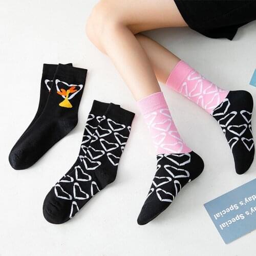 Spring Autumn Japanese Loveing Heart Kawaii Woman Socks Cotton Black and Pink Funny Cartoon Socks Women 22701