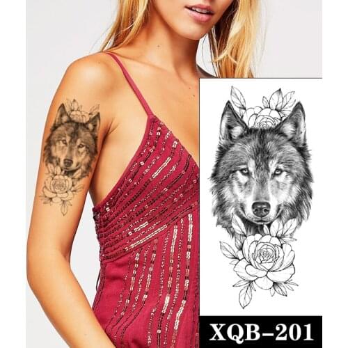 Black Wolf Totem Waterproof Temporary Tattoo Sticker Sketch Flowers Leaves Fake Tattoos Flash Tatoos Arm Body Art for Women Men