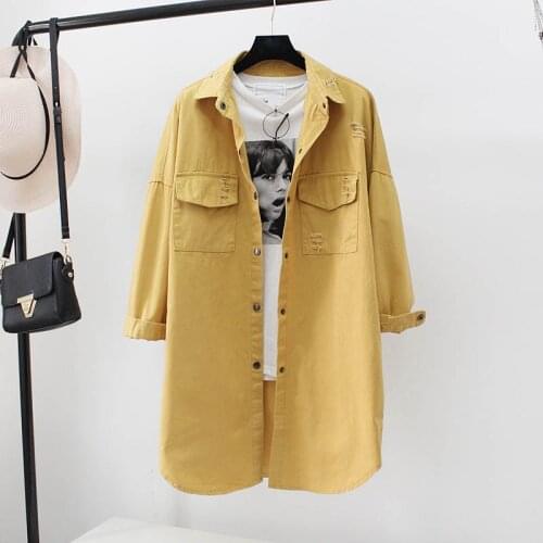2019 New Spring Trench Coat For Women fashion Korean long-sleeved Female Jeans Outwear Large Size Loose Denim Windbreaker W647