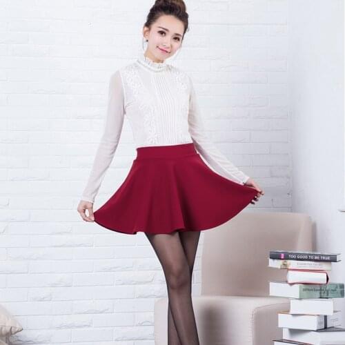 Womens Stretch Waist Plain Skater Flared Pleated Mini Skirt Summer 2016 Fashion Red Black White Women Skirt