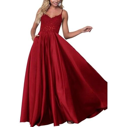 2019 fashionable elegant sexy ball gown sweet heart satin fine shoulder strap lace sewn sequins formal evening dress custom