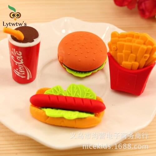 1 Pcs Creative Cute Kawaii Hamburger Food Drink Cola Eraser School Office Supply Kids Gift Rubber stationery Novelty lovely