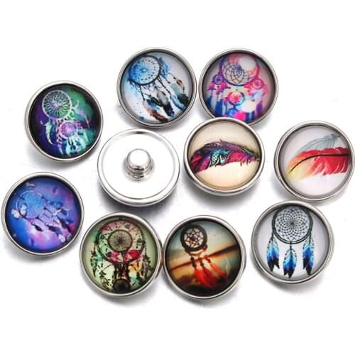 10pcs/lot Mixed Styles Dream Catcher Charms 18mm Snap Button For DIY Snaps Bracelet Snap Jewelry ZB391