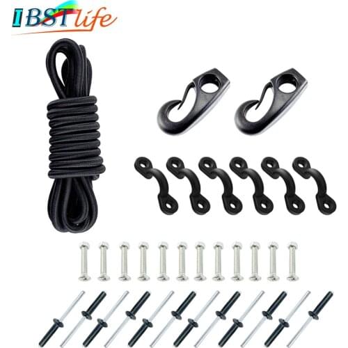 2.5m Kayak Black Bungee Rigging Kit with Screws or Rivets Bungee Cord Ends Rope Pad Eyes Water Sports Kayak Boats Accessories