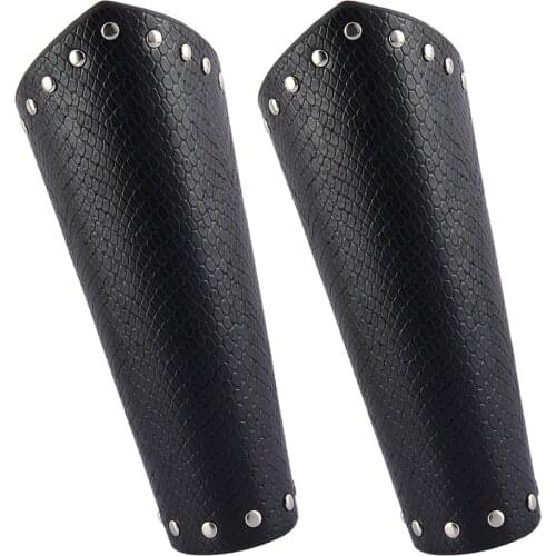 Phenovo 2 Piece Black Punk Rock Gothic Leather Wrist Bracer Guards Arm Protector Wristband for cosplay kids Halloween fancy