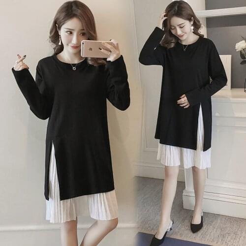 2018 New Long Fake Two Pieces of Korean Maternity Dress Stitching Pleated Dresses For Pregnant Women Dress Pregnant Clothes
