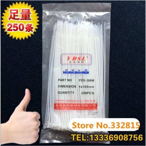 250pcs 4*300mm 4X300 Width 2.7mm Length 300mm white/black Plastec self-locking nylon cable ties wire zip tie Free shipping