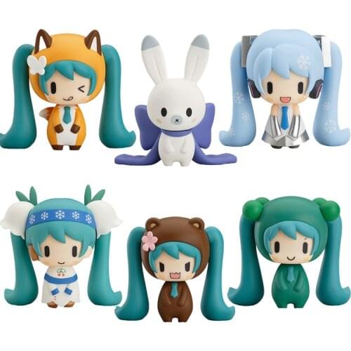 6PCS Hatsune kawaii Miku blue Q Version Japan Anime All Day PVC Figure Model Toys Girl Birthday toys