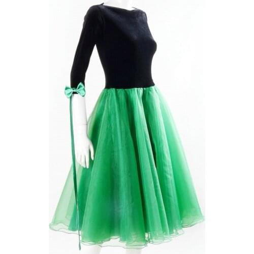 Ballroom dance modern dance big collar half sleeve velvet and mesh dress hem three layers mesh W16052