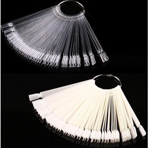 White Clear 50Pcs Display Key Ring Nail Art Tips Pop Stick Fan Polish Practice Wheel Kit Wholesale