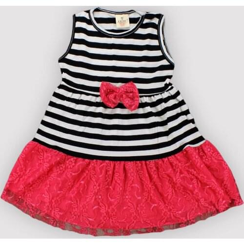 Female Child Red Bow Striped Skirted Dress Casual High Quality and Cheap Healthy Material