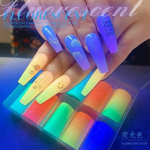 Fluorescent Nail Sticker Foil Nail Art Colorful Starry Sky Stickers For Manicure Gradient Sliders Designer Nails Accessories