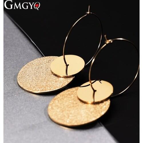 GMGYQ Exquisite Fashion Retro Exaggerated Jewelry Stainless Steel Earrings Circles Round Earrings Ladies Gifts For Women