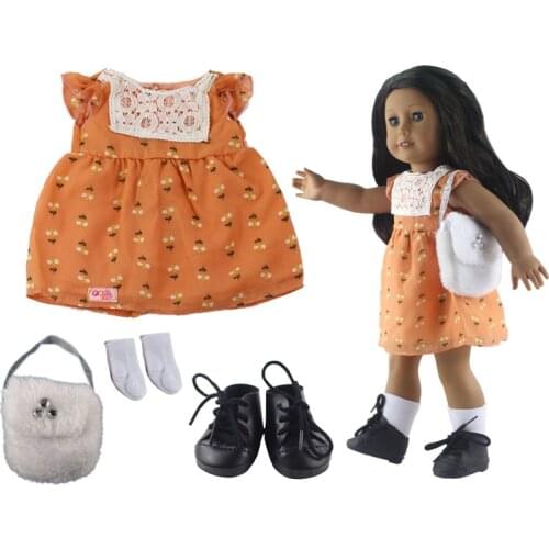 Hot sell! 1 set Leisure handmade dress clothes outfit Princess skirt for 18"American Doll+Shoes+Socks+Bag L14