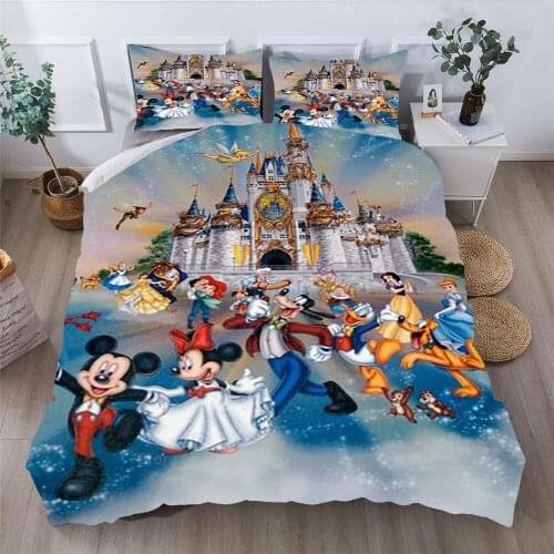 Disney 3D Printed Cartoon Minnie Mouse Pattern Bedding Set with Eiderdown Cover Pillowcases for Boys and Girls Bedroom Decor