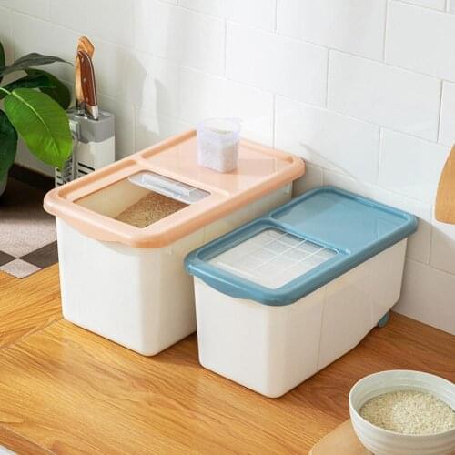 10kg Rice Storage Box Kitchen Foods Organizer Bucket Grain Cereal Dispenser Sealed Large Capacity Container With Wheels for Home