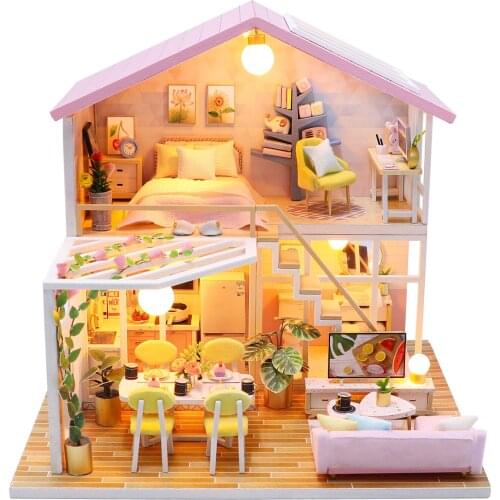 Doll House For Home Miniatures DIY Furniture for Dolls with Bedroom Furniture Book Nook for Country House with LED Light Music