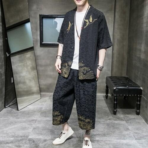Chinese Style Men Sets Summer Chinese Shirts Kimono Pants Streetwear Casual Asian Clothes 2020 Vintage Men Suit M-5Xl 10821
