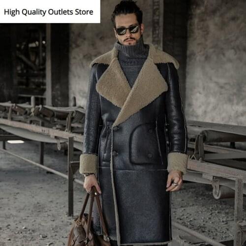 New Long Style Men aggressive Noble Sheepskin Coat Winter Outerwear Shearling Genuine Leather Jacket Fur Coats 717