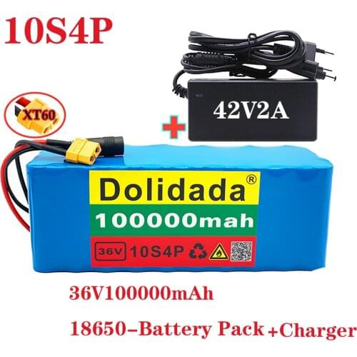 2021 new 36V 10s4p 100Ah 1000W large capacity 18650 lithium battery pack electric bicycle scooter with BMS Tplug