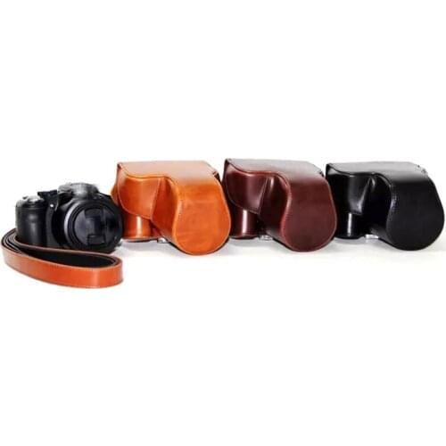 New PU Leather Camera Bag Case For Panasonic FZ200 Camera Cover Pouch With Strap Black brown Coffee