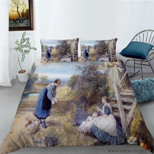 New Style Oil Painting Artwork Printing Bedding set Duvet cover with Pillowcases Single Double Queen King sizes