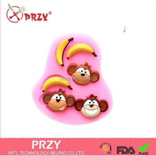 Monkey and Banana Fondant Cake Decoration Mold Soap Mold 100% Food Grade Raw Material Jelly Mold Moulds Silicone Rubber PRZY