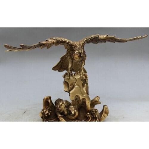 Wholesale factory 14" Chinese Brass Decoration Decoration Brass Fly Wing Eagle Hawk lanneret Bear Statue 25% off