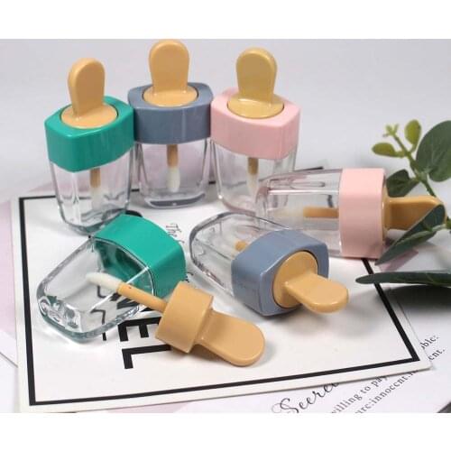 8ml Cute Popsicle Lipgloss Tube Cosmetic Plastic Ice Cream Lip Gloss Packaging Container with Green and Pink Cap