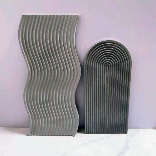 Striped Concrete Pallet Silicone Mold Resin Tray Molds Cement Concrete Fruit Holder Coaster Molds Rainbow Tray Molds