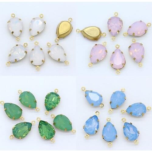 Opal color Teardrop Crystal Rhinestone Framed glass Pendant DIY Earring Necklace Findings Connector 2-Hole dangle beads All-Size