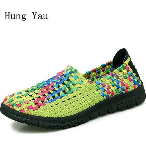 Women Casual Shoes Flats Summer Fashion Outdoor Breathable Shallow Colorful Woman Weave Hollow Slip On Platform Plus Size
