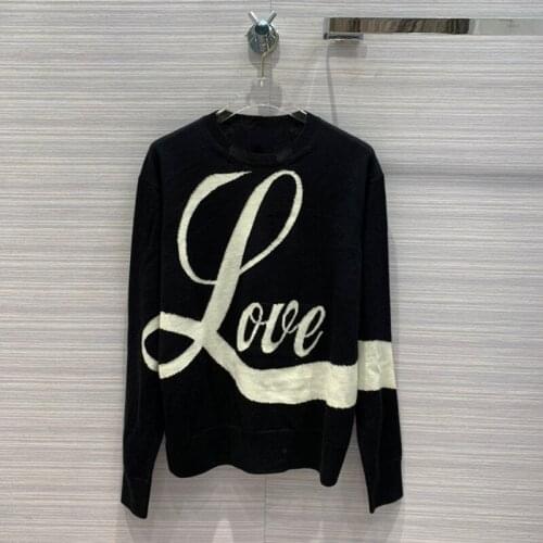 Quality 11.25 High End Fashion Contrast Color Letter Pattern Jacquard Wool Knit Pullover Women Loose Casual Sweater Knitwear