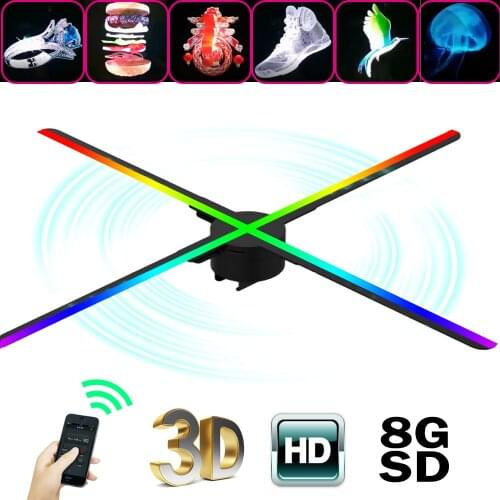 WiFi 3D Four Leaf Fan Holographic Projector Hologram Player Naked Eye LED Display Fan Advertising Light 16G TF Card APP Control