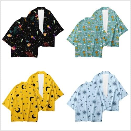 Japanese Kimono shirt Haori Yukata Sun, Moon and Stars 3D Printing Cosplay Women/Men Fashion Casual Streetwear samurai Kimonos