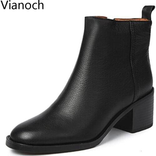 Vianoch New Fashion Women Boots Ankle Boots Shoes Platform Pumps Black Size 40 aa0498