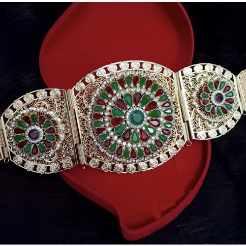 Big Size Morocco Women Belts In Gold Luxury Rhinestone Flower Belt Buckle Body Jewelry for Bridal Arabic Wedding Dress Belts