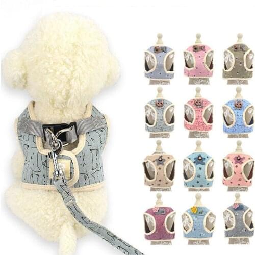 Dog Cat Harness Vest Breathable Printed Harness Small Puppy Medium Dogs Cotton Collars for Teddy Walking Small Dog Accessories