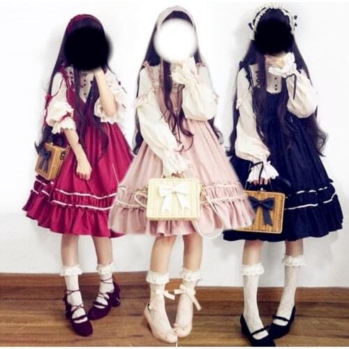 The Doll Master Winter Velvet Lolita Dress Long Sleeve OP / Sleeveless JSK & Ribbon Tie Blouse Shirt 3 Colors