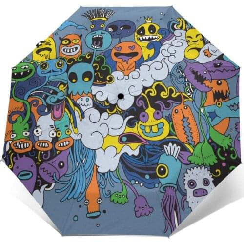 Sunny Umbrella Hipster Crazy Monster City Automatic folding portable men women umbrella Sunscreen rain Windproof beach parasol