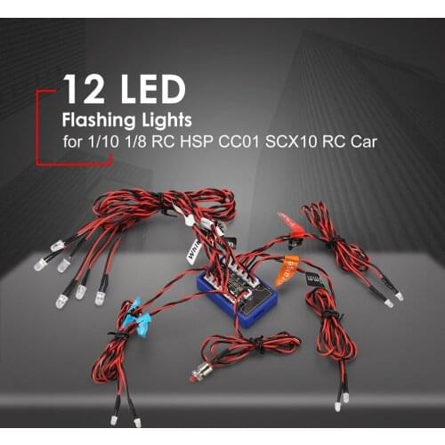12 Ultra LED Flashing Bright Light Strobe Lamps Kit System for 1/10 1/8 RC Drift HSP TAMIYA CC01 4WD Axial SCX10 RC Car Model