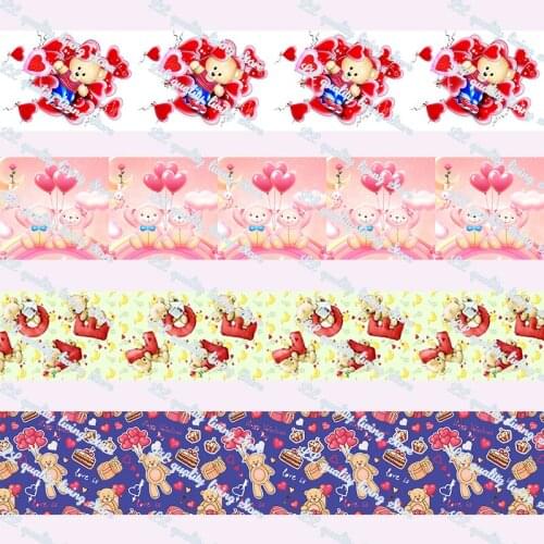 16-75MM Valentine Bear printed Grosgrain Ribbon 50 Yards/Roll Tape Clothing Bakery Hairbow Gift Wrapping Accessory Hairbow Head