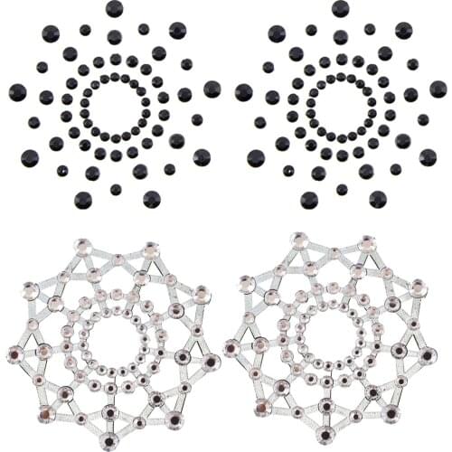 2 Pairs Fun Sexy Crystal Rhinestone Nipple Pasties Breast Sticker Sex Products Intimates Nipple Sticker