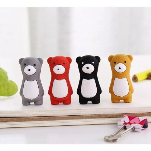 36 Pcs Pencil Eraser Cute Cartoon Animal Bear Eraser Office Stationery Kawaii School Supplies Student Gift Prizes for Kids